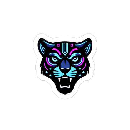 Futuristic Tiger Kiss-Cut Sticker — Retro Cyberpunk Panther Head Decal for Laptops & Gear