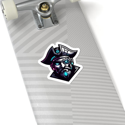 Cyber Pirate Mascot Logo Sticker — Futuristic Pirate Sticker for Laptops, Consoles & Gear